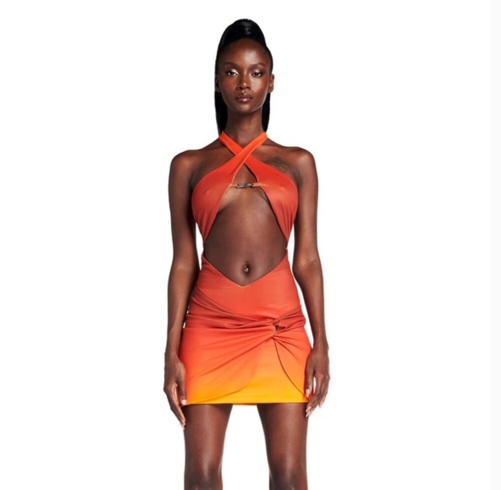 I.AM.GIA | Cosma Orange Yellow Ombre Cross Front Mini Dress | Medium